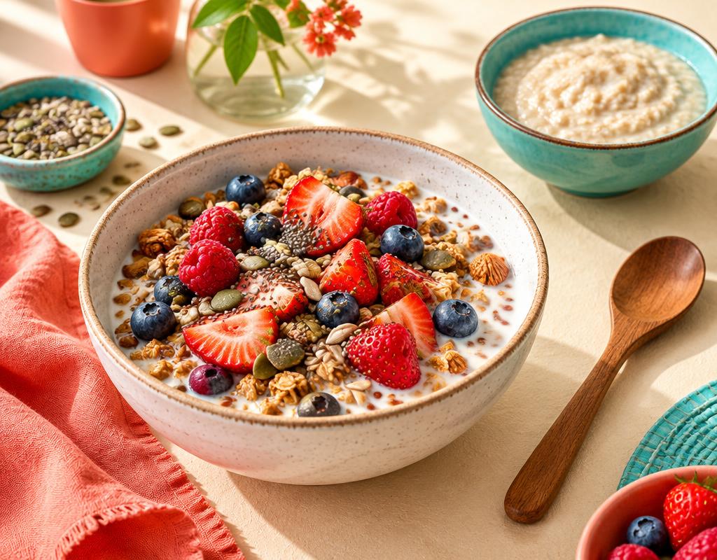 Bol de granola aux fruits rouges et graines